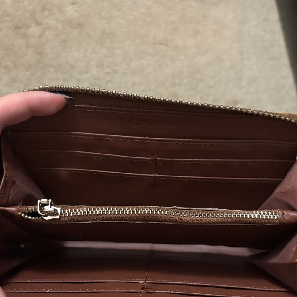 BCBG Brown Croc-Embossed Zip-Around Wallet with Gold Plate